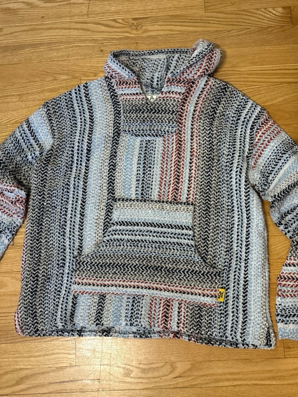 Baja Joe Striped Hooded Crewneck Sweater - Light Blue, Black & Cream